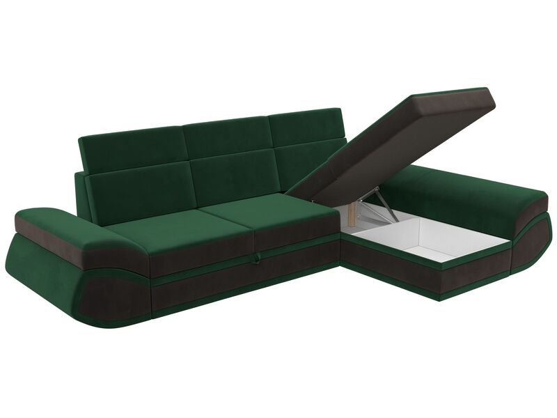 Диван угловой Лига-032 правый угол, Велюр, Seven 626 зеленый;Seven 727 коричневый