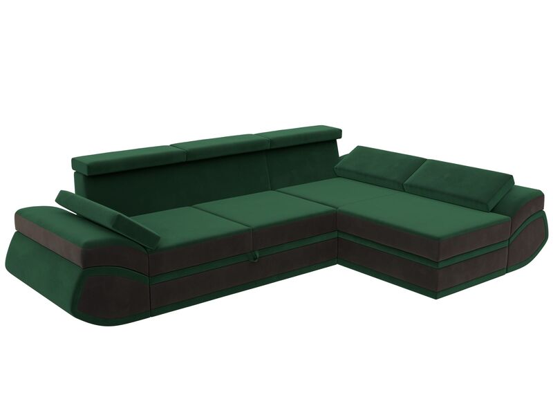 Диван угловой Лига-032 правый угол, Велюр, Seven 626 зеленый;Seven 727 коричневый