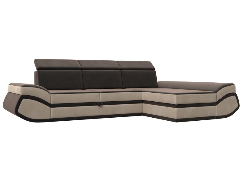 Диван угловой Лига-032 правый угол, Велюр, Seven 727 коричневый;Seven 729 бежевый