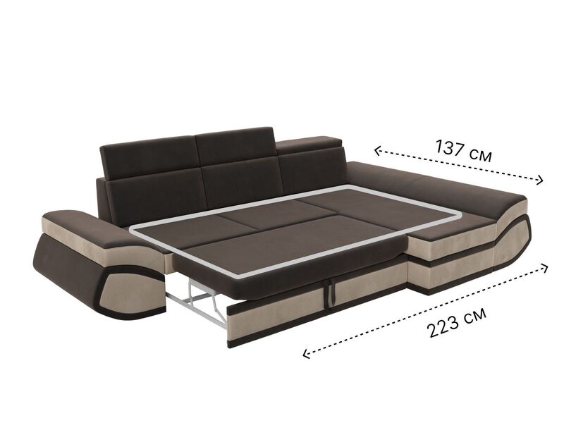 Диван угловой Лига-032 правый угол, Велюр, Seven 727 коричневый;Seven 729 бежевый