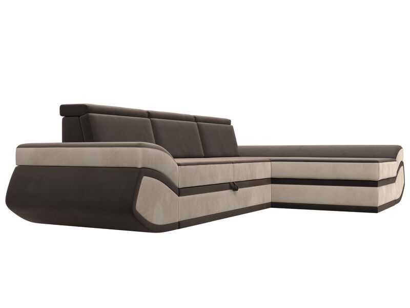 Диван угловой Лига-032 правый угол, Велюр, Seven 727 коричневый;Seven 729 бежевый