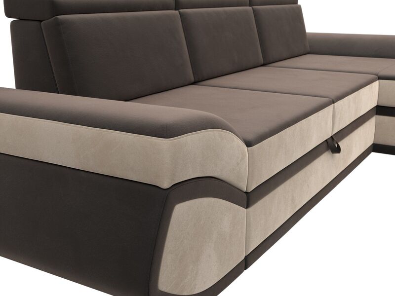 Диван угловой Лига-032 правый угол, Велюр, Seven 727 коричневый;Seven 729 бежевый