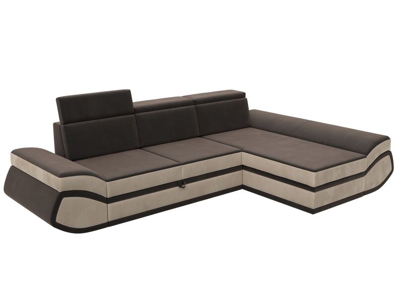 Диван угловой Лига-032 правый угол, Велюр, Seven 727 коричневый;Seven 729 бежевый