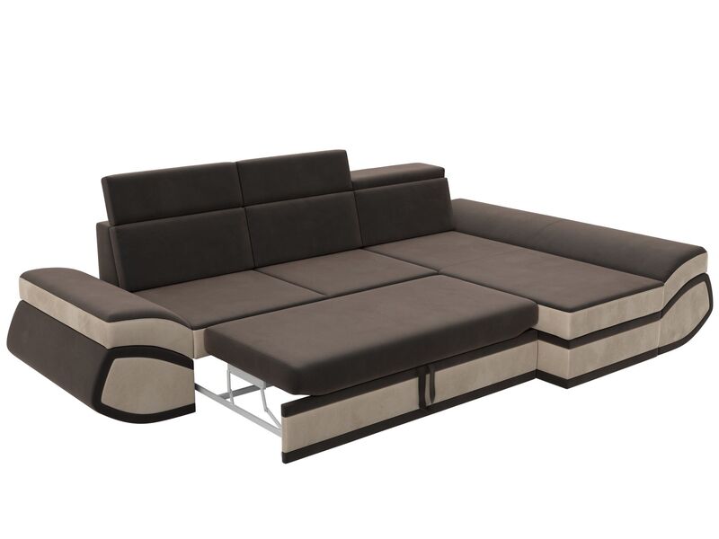 Диван угловой Лига-032 правый угол, Велюр, Seven 727 коричневый;Seven 729 бежевый