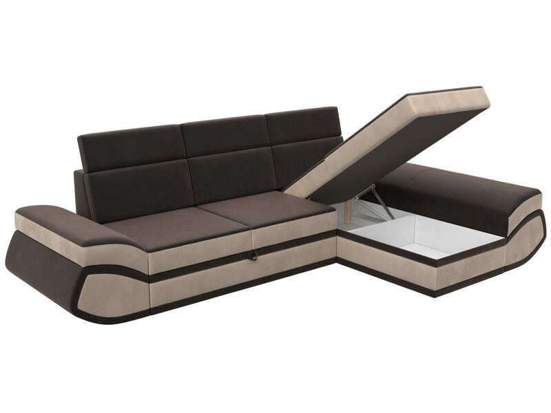 Диван угловой Лига-032 правый угол, Велюр, Seven 727 коричневый;Seven 729 бежевый