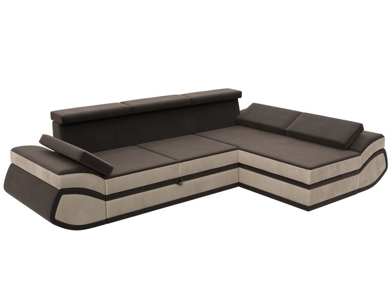 Диван угловой Лига-032 правый угол, Велюр, Seven 727 коричневый;Seven 729 бежевый