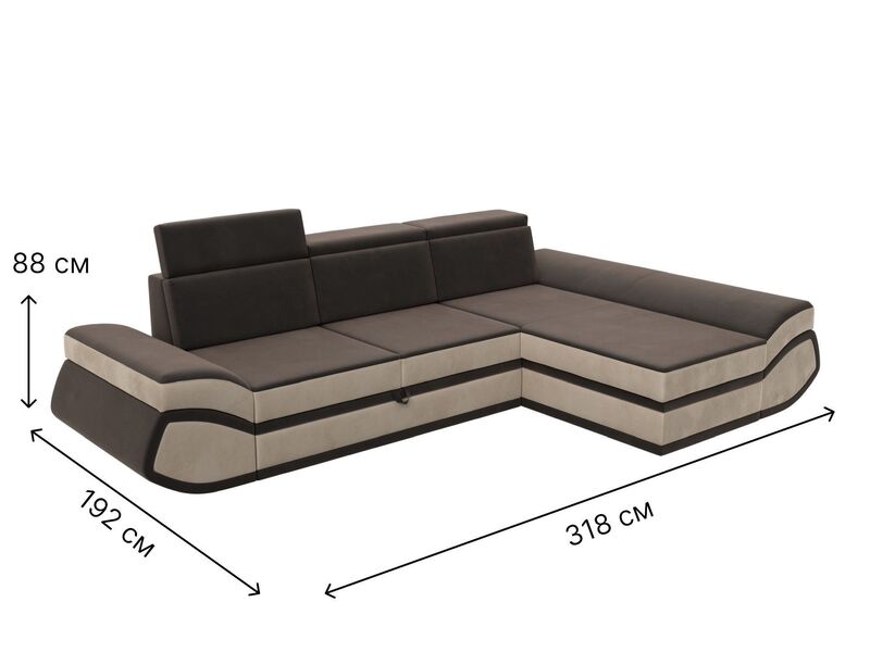 Диван угловой Лига-032 правый угол, Велюр, Seven 727 коричневый;Seven 729 бежевый