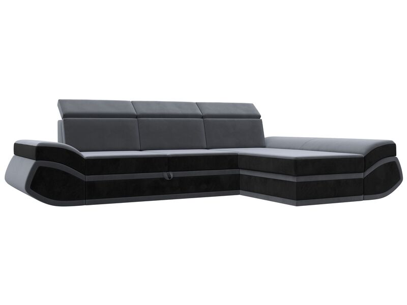 Диван угловой Лига-032 правый угол, Велюр, Seven 17 серый;Seven 35 черный