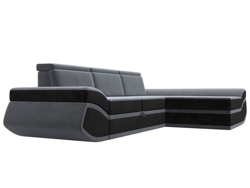Диван угловой Лига-032 правый угол, Велюр, Seven 17 серый;Seven 35 черный