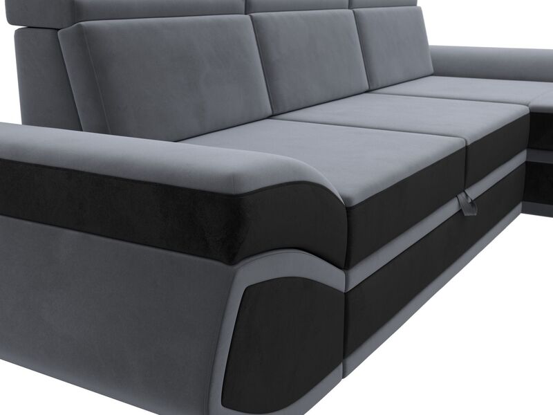 Диван угловой Лига-032 правый угол, Велюр, Seven 17 серый;Seven 35 черный