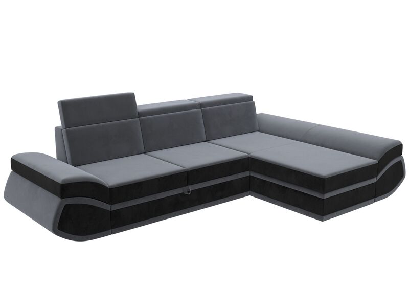 Диван угловой Лига-032 правый угол, Велюр, Seven 17 серый;Seven 35 черный