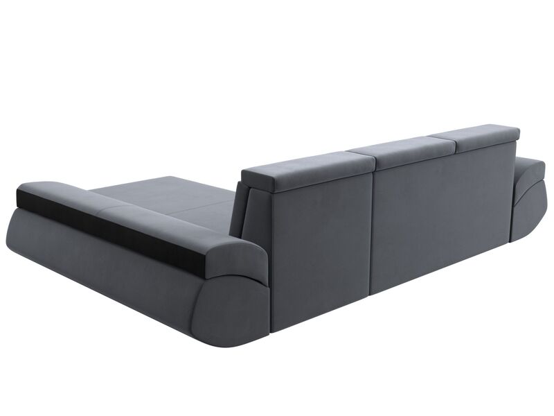 Диван угловой Лига-032 правый угол, Велюр, Seven 17 серый;Seven 35 черный