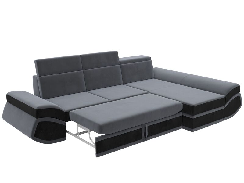 Диван угловой Лига-032 правый угол, Велюр, Seven 17 серый;Seven 35 черный