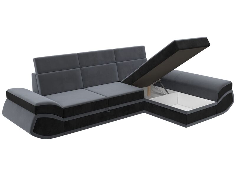 Диван угловой Лига-032 правый угол, Велюр, Seven 17 серый;Seven 35 черный