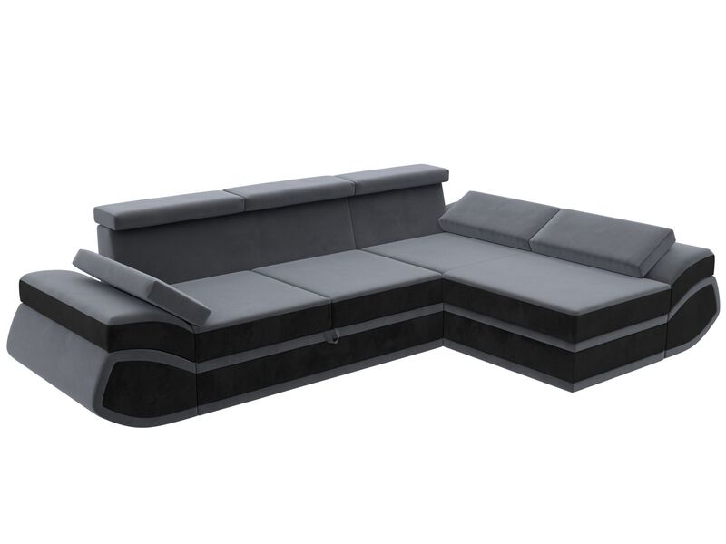 Диван угловой Лига-032 правый угол, Велюр, Seven 17 серый;Seven 35 черный