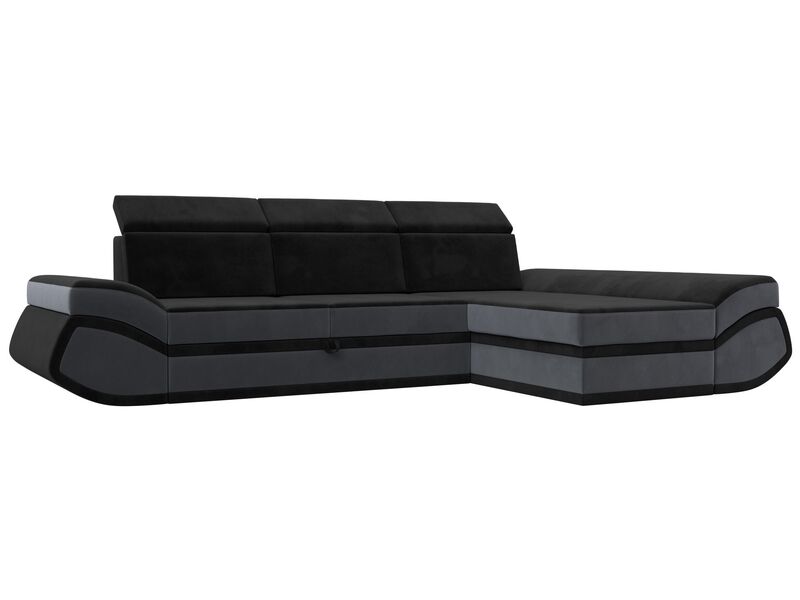 Диван угловой Лига-032 правый угол, Велюр, Seven 35 черный;Seven 17 серый