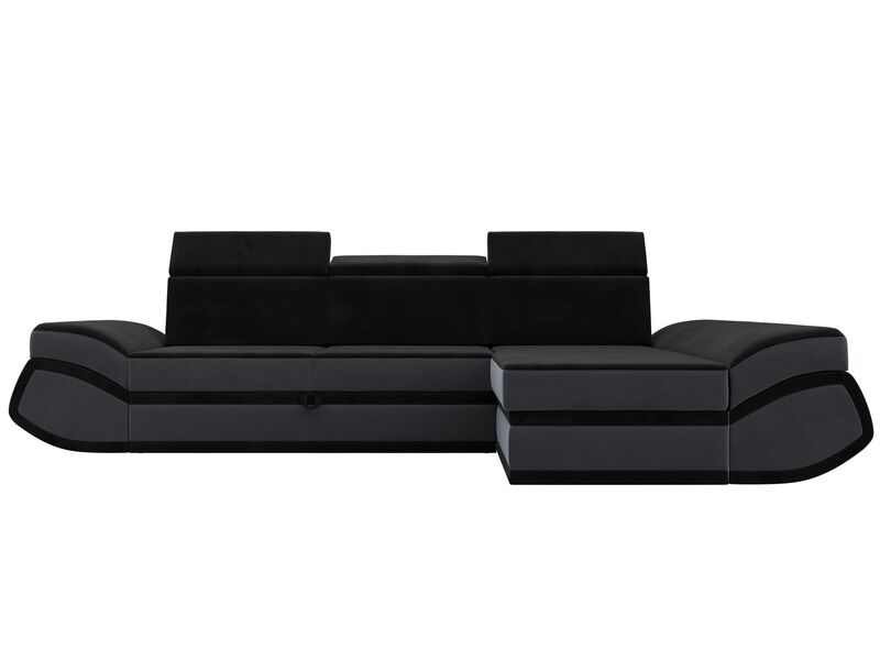 Диван угловой Лига-032 правый угол, Велюр, Seven 35 черный;Seven 17 серый