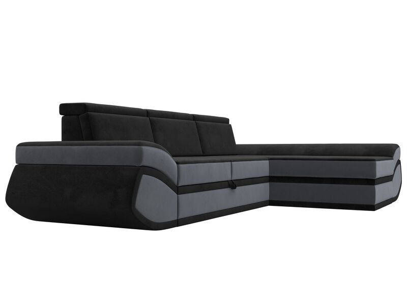 Диван угловой Лига-032 правый угол, Велюр, Seven 35 черный;Seven 17 серый