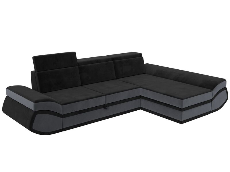 Диван угловой Лига-032 правый угол, Велюр, Seven 35 черный;Seven 17 серый