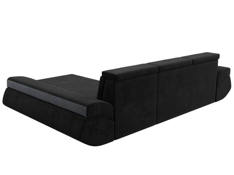 Диван угловой Лига-032 правый угол, Велюр, Seven 35 черный;Seven 17 серый