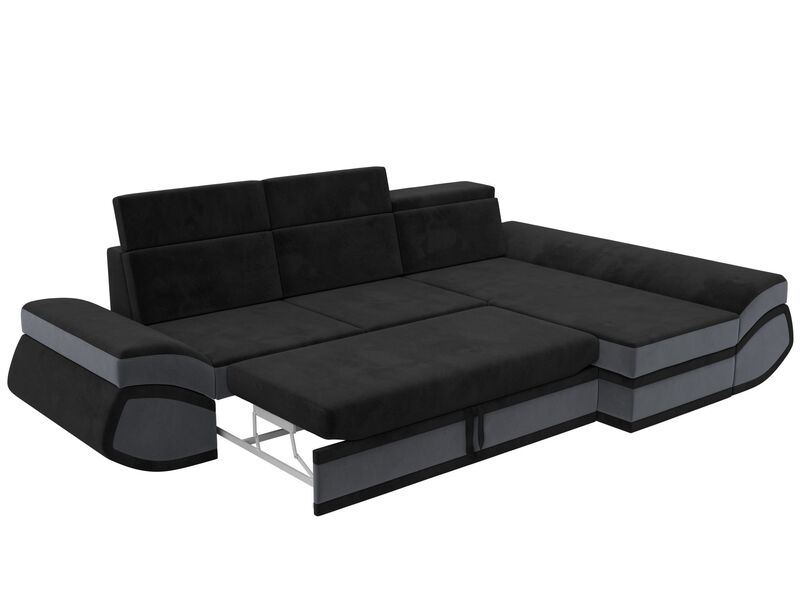 Диван угловой Лига-032 правый угол, Велюр, Seven 35 черный;Seven 17 серый
