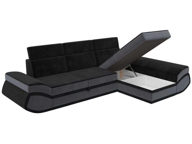 Диван угловой Лига-032 правый угол, Велюр, Seven 35 черный;Seven 17 серый