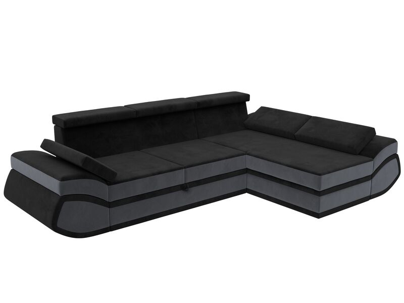 Диван угловой Лига-032 правый угол, Велюр, Seven 35 черный;Seven 17 серый