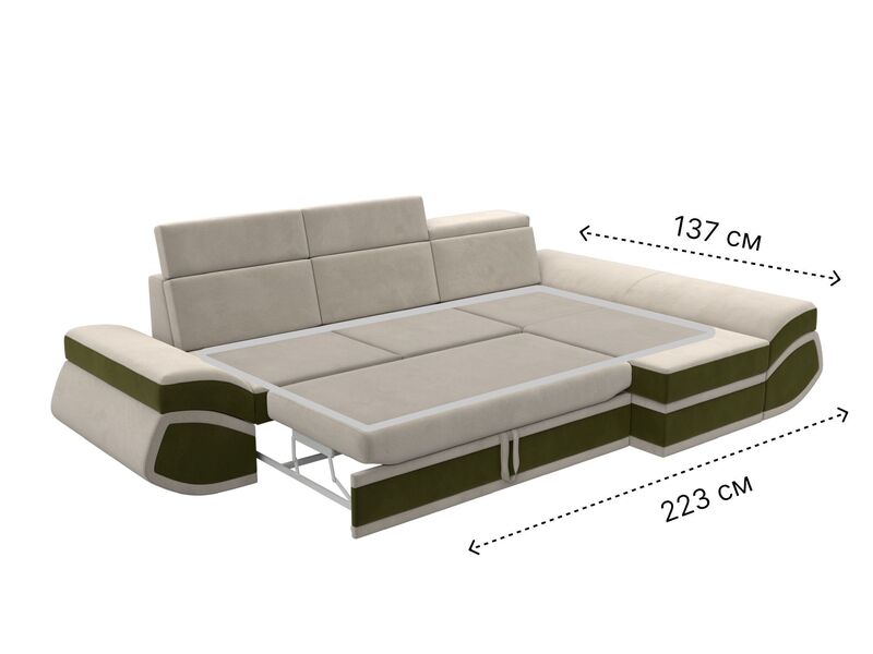 Диван угловой Лига-032 правый угол, Микровельвет, Бежевый;Зеленый