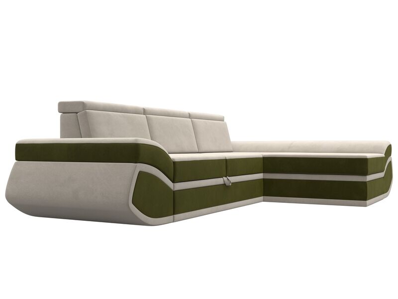 Диван угловой Лига-032 правый угол, Микровельвет, Бежевый;Зеленый