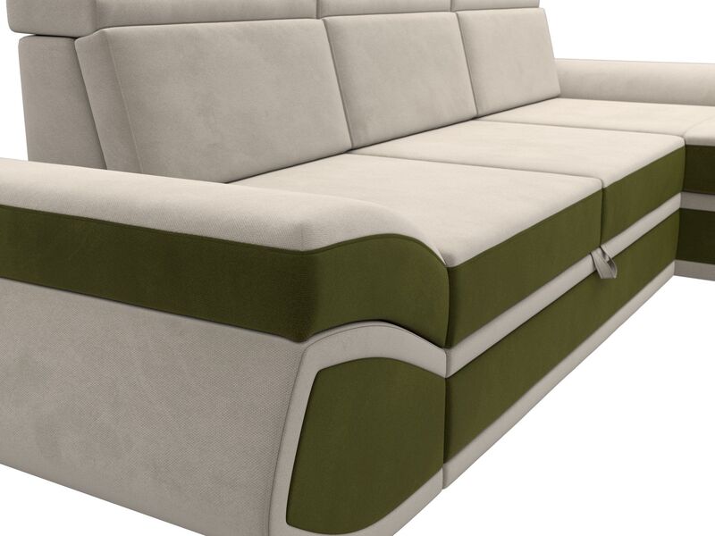 Диван угловой Лига-032 правый угол, Микровельвет, Бежевый;Зеленый