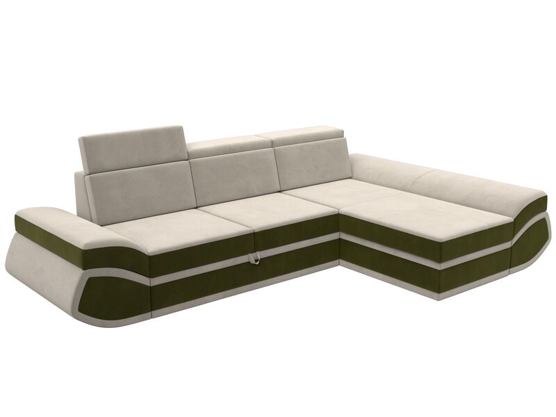 Диван угловой Лига-032 правый угол, Микровельвет, Бежевый;Зеленый