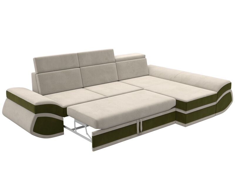 Диван угловой Лига-032 правый угол, Микровельвет, Бежевый;Зеленый