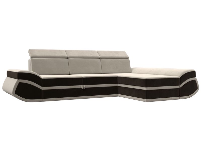 Диван угловой Лига-032 правый угол, Микровельвет, Бежевый;Коричневый