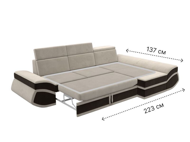 Диван угловой Лига-032 правый угол, Микровельвет, Бежевый;Коричневый