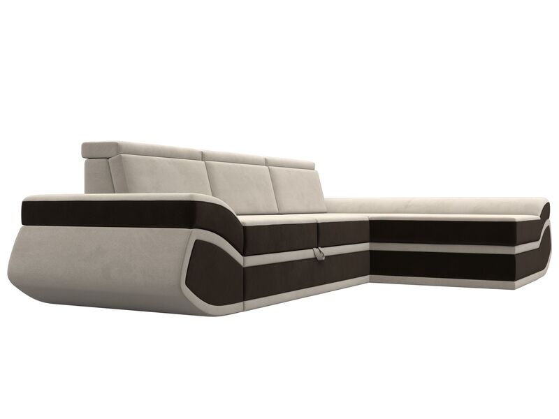 Диван угловой Лига-032 правый угол, Микровельвет, Бежевый;Коричневый