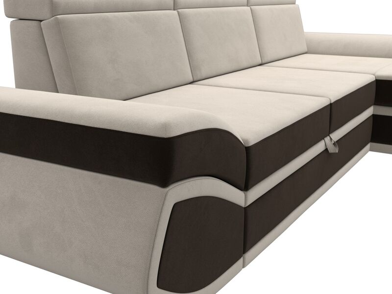 Диван угловой Лига-032 правый угол, Микровельвет, Бежевый;Коричневый