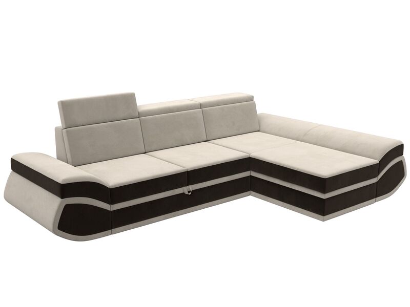 Диван угловой Лига-032 правый угол, Микровельвет, Бежевый;Коричневый