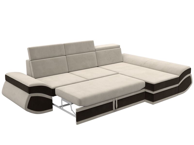 Диван угловой Лига-032 правый угол, Микровельвет, Бежевый;Коричневый