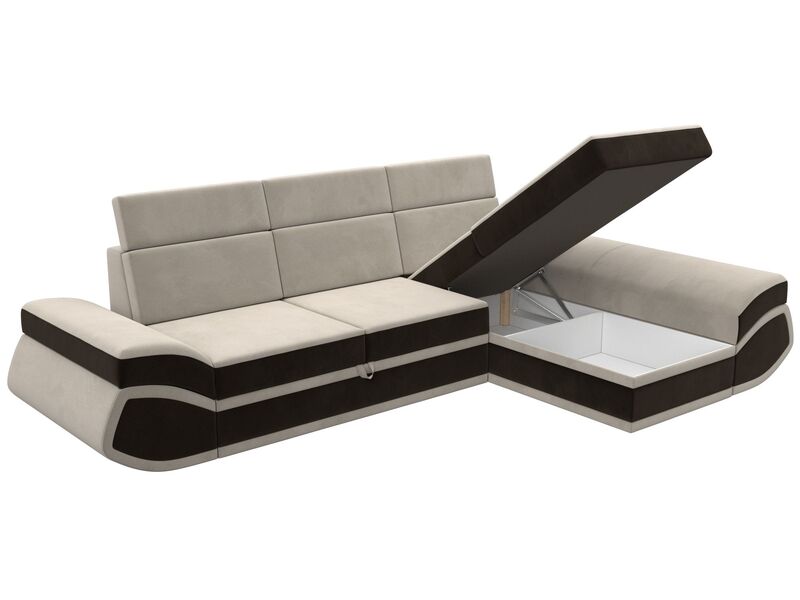 Диван угловой Лига-032 правый угол, Микровельвет, Бежевый;Коричневый