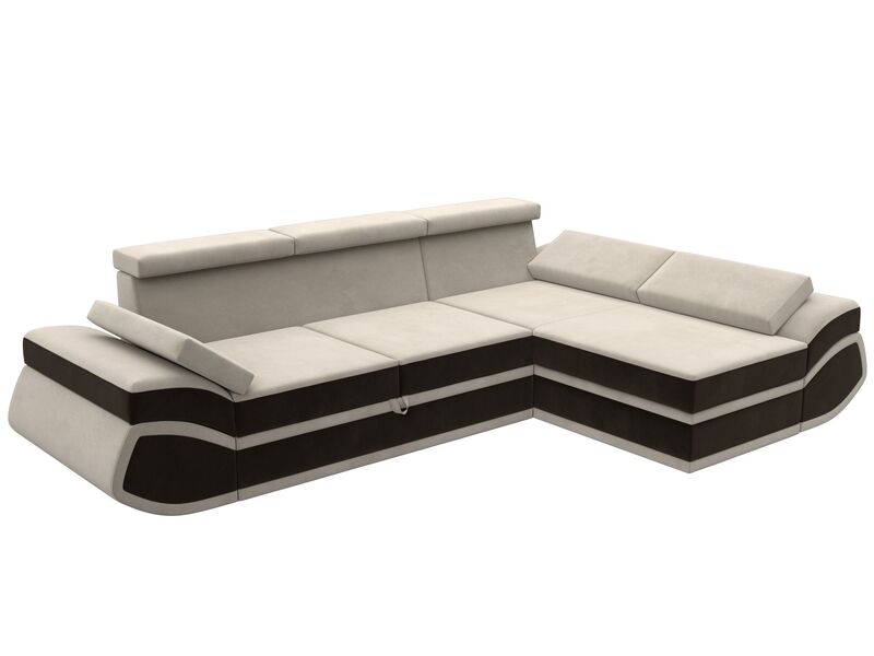 Диван угловой Лига-032 правый угол, Микровельвет, Бежевый;Коричневый