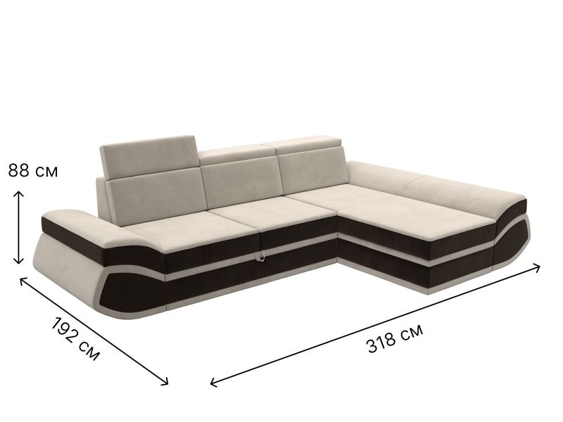 Диван угловой Лига-032 правый угол, Микровельвет, Бежевый;Коричневый