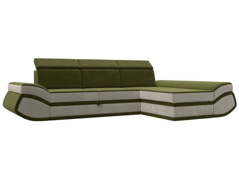 Диван угловой Лига-032 правый угол, Микровельвет, Зеленый;Бежевый