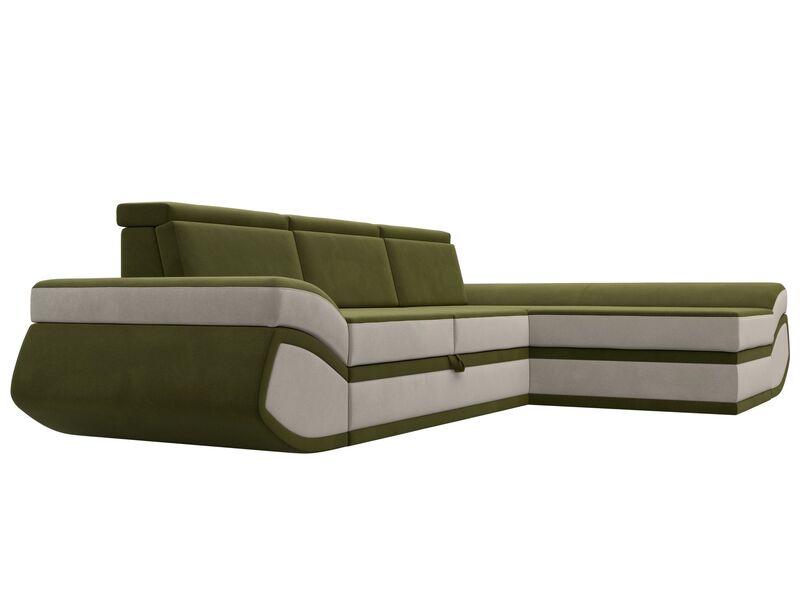 Диван угловой Лига-032 правый угол, Микровельвет, Зеленый;Бежевый