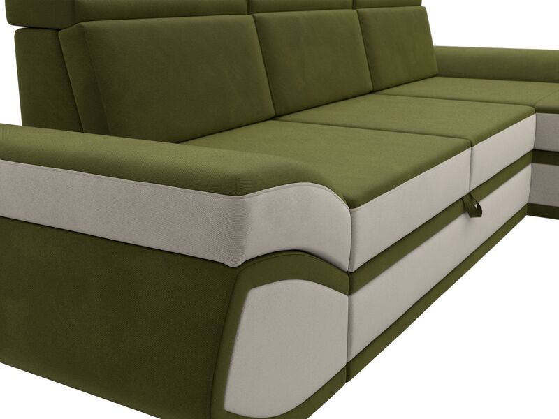 Диван угловой Лига-032 правый угол, Микровельвет, Зеленый;Бежевый