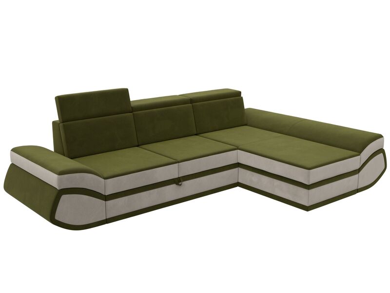 Диван угловой Лига-032 правый угол, Микровельвет, Зеленый;Бежевый