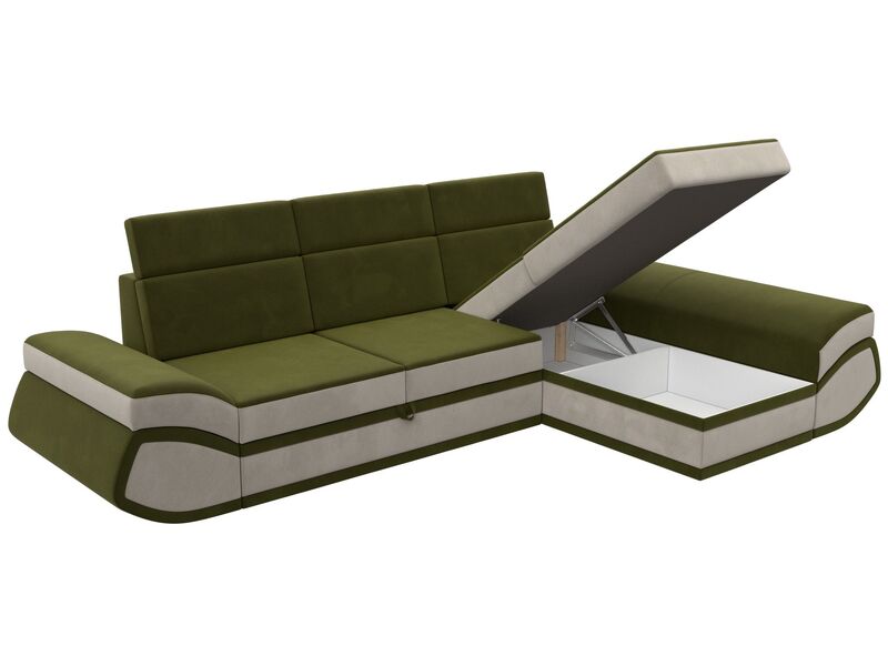 Диван угловой Лига-032 правый угол, Микровельвет, Зеленый;Бежевый