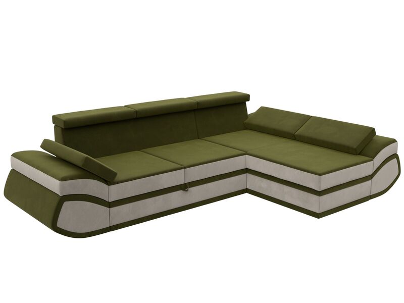 Диван угловой Лига-032 правый угол, Микровельвет, Зеленый;Бежевый