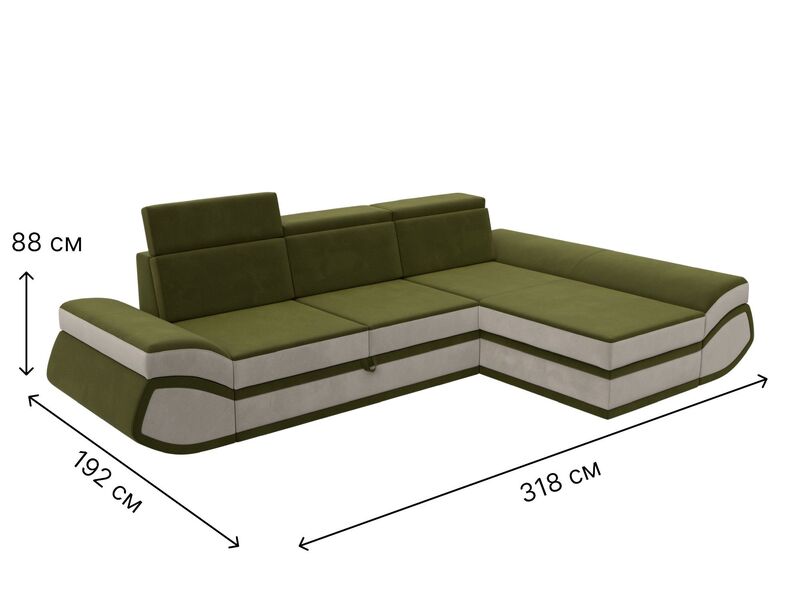 Диван угловой Лига-032 правый угол, Микровельвет, Зеленый;Бежевый
