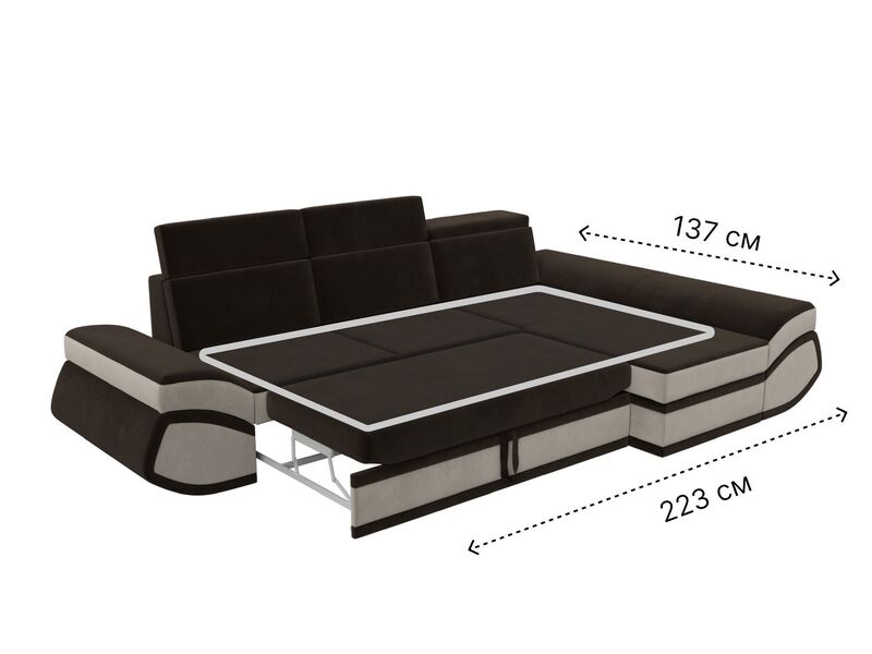 Диван угловой Лига-032 правый угол, Микровельвет, Коричневый;Бежевый