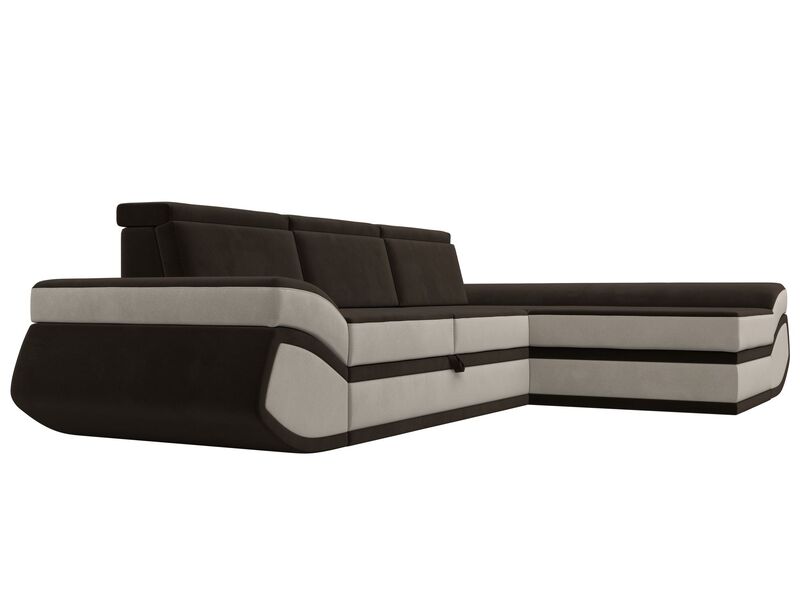 Диван угловой Лига-032 правый угол, Микровельвет, Коричневый;Бежевый